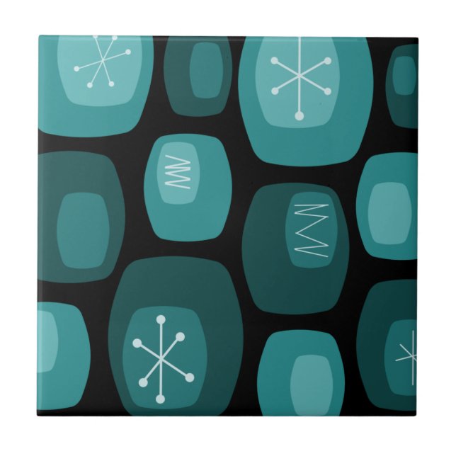 Mittelalterliche Moderne Oblongs Schwarz Aquamarin Fliese (Vorderseite)