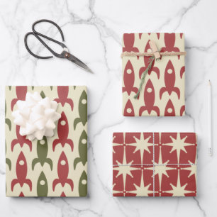 Mittelalterliche Moderne Raumzeit Retro 50er Weihn Geschenkpapier Set