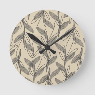 Mittelalterliche Moderne Retro Botanisches Grau Be Runde Wanduhr