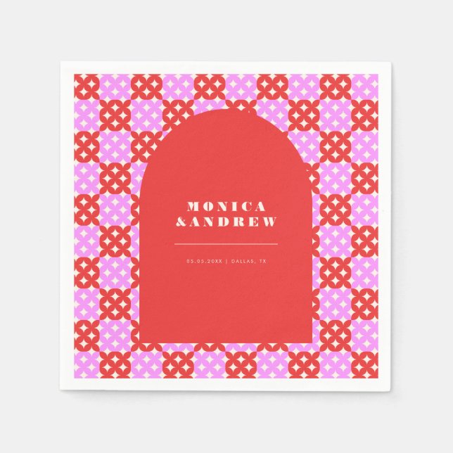 Mittelalterliche moderne Retro, rot/rosa Arch geom Serviette (Vorderseite)