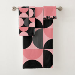 Mittelalterliche Moderne rosa schwarz und grau Badhandtuch Set