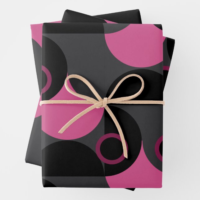 Mittelalterliche Moderne rosa schwarz und grau Geschenkpapier Set (Beispiel)