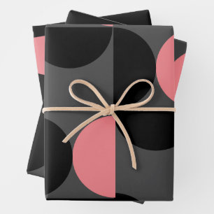 Mittelalterliche Moderne rosa schwarz und grau Geschenkpapier Set