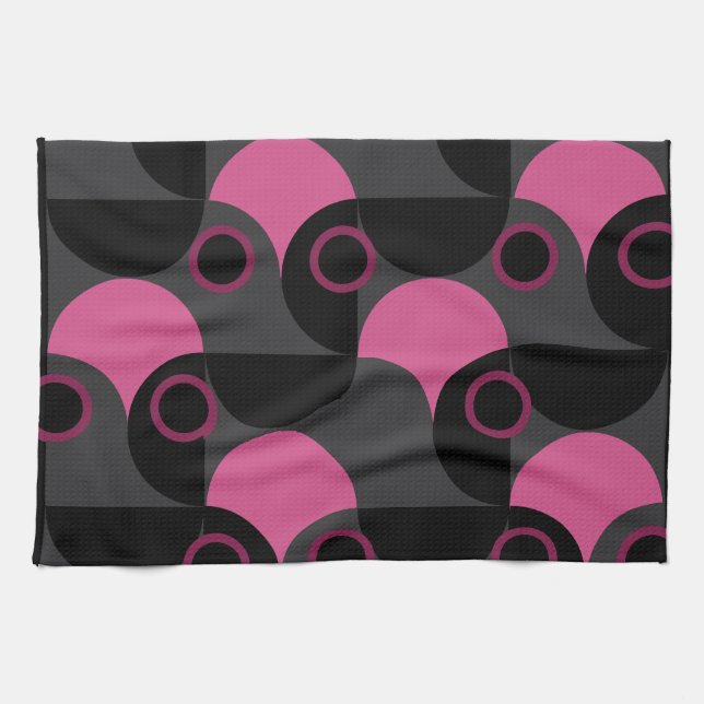 Mittelalterliche Moderne rosa schwarz und grau Geschirrtuch (Horizontal)
