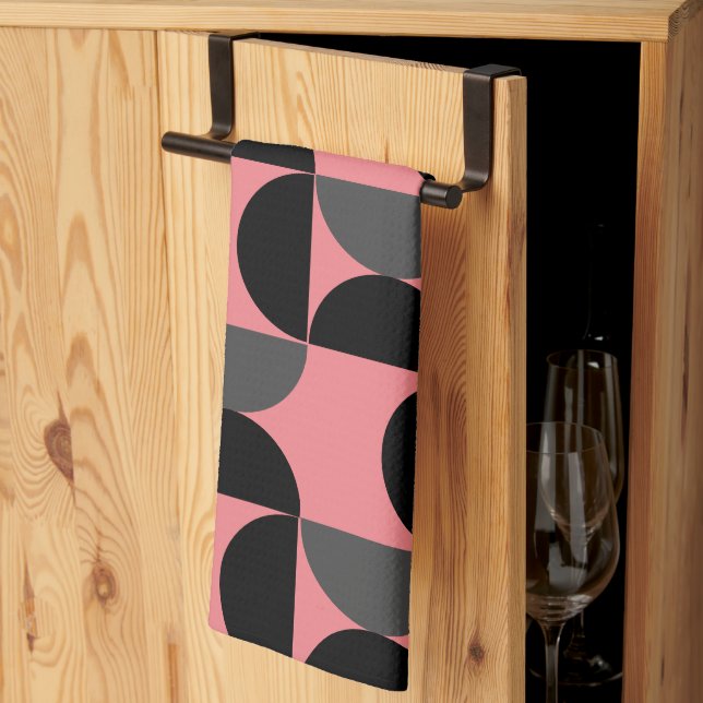 Mittelalterliche Moderne rosa schwarz und grau Geschirrtuch (Drittel gefaltet)