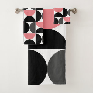 Mittelalterliche Moderne rosa Schwarz und Weiß Badhandtuch Set