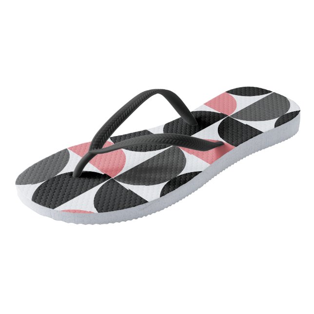 Mittelalterliche Moderne rosa Schwarz und Weiß Flip Flops (Schrägansicht)