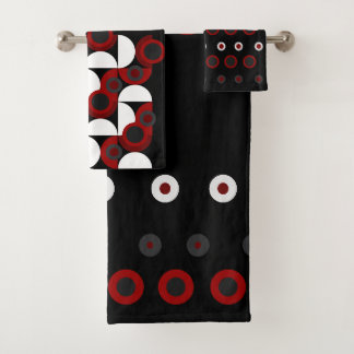 Mittelalterliche Moderne Rot, Schwarz und Grau Badhandtuch Set