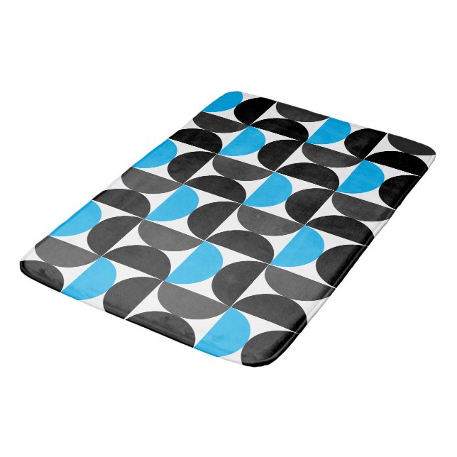 Mittelalterliche Moderne Schwarz Blau und Grau Badematte (Schrägansicht)