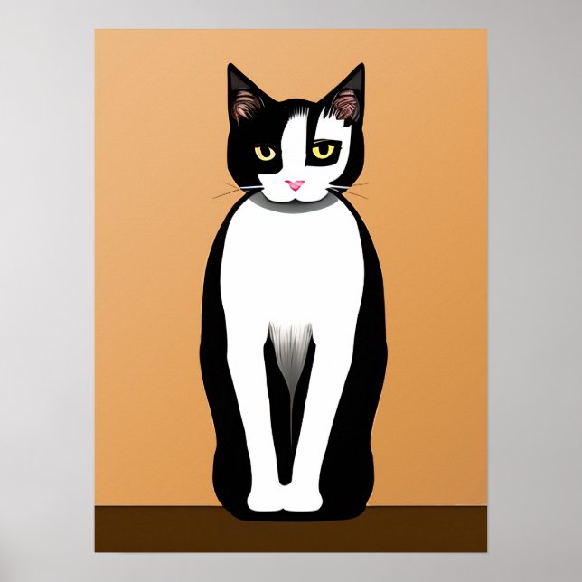 Mittelalterliche, moderne Schwarz-Weiß-Katze Poster (Vorne)