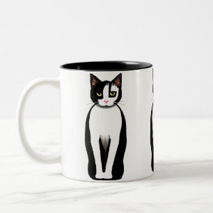Mittelalterliche, moderne Schwarz-Weiß-Katze Zweifarbige Tasse