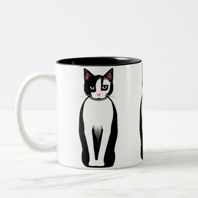 Mittelalterliche, moderne Schwarz-Weiß-Katze Zweifarbige Tasse (Links)