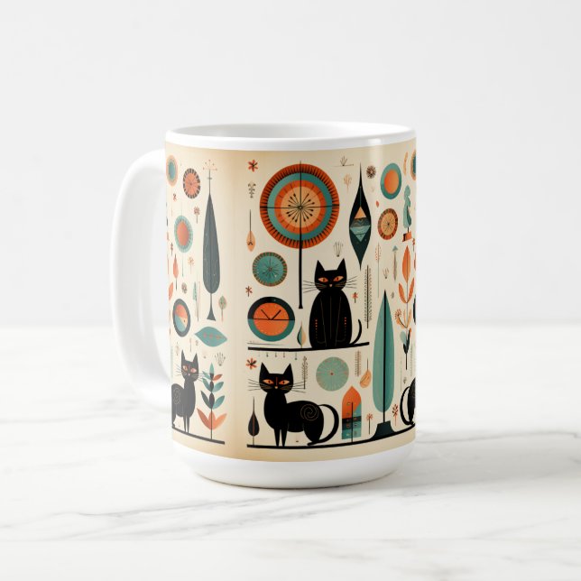 Mittelalterliche, moderne schwarze Katzen Orange u Kaffeetasse (Vorderseite Links)