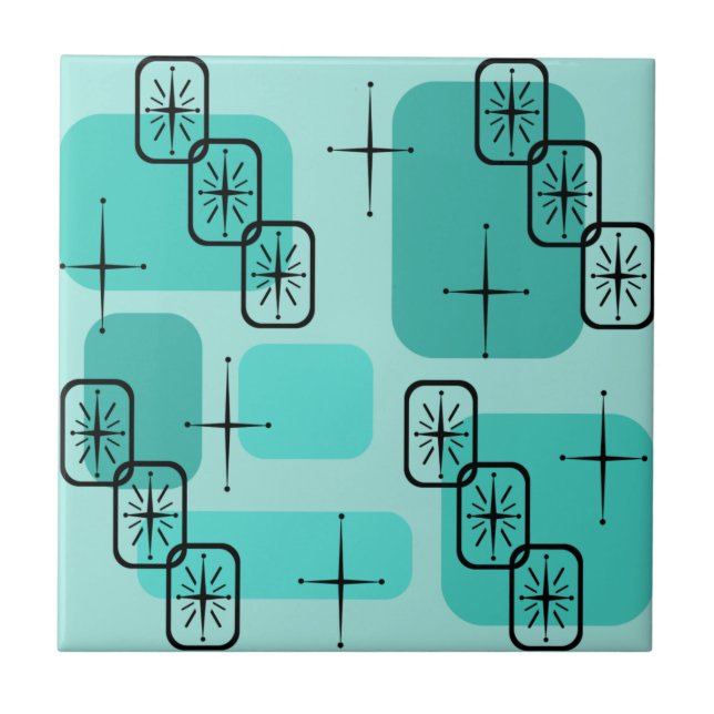 Mittelalterliche Moderne Sputnik Türkis Fliese (Vorderseite)