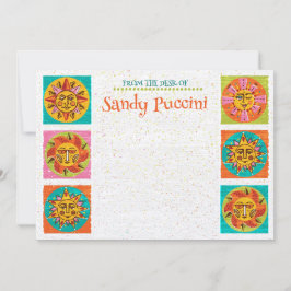 Mittelalterliche moderne Sun Faces Note Card Verti Dankeskarte