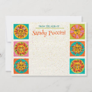 Mittelalterliche moderne Sun Faces Note Card Verti Dankeskarte