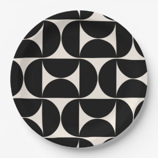 Mittelalterliche moderne Vintage Muster Schwarz/We Pappteller