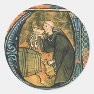 Mittelalterliche Mönch-Probieren-Wein-Aufkleber Runder Aufkleber
