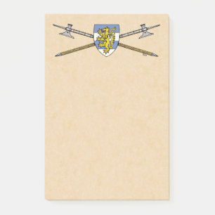 Mittelalterliche Poleaxe und Schild Post-it Klebezettel