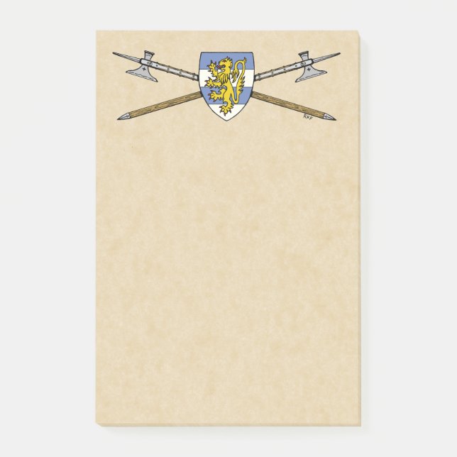 Mittelalterliche Poleaxe und Schild Post-it Klebezettel (Vorderseite)