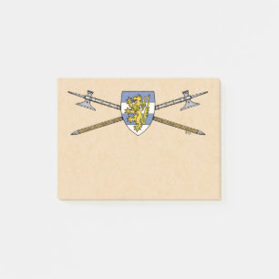 Mittelalterliche Poleaxe und Schild Post-it Klebezettel