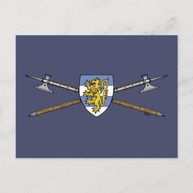 Mittelalterliche Poleaxe und Schild Postkarte (Vorderseite)