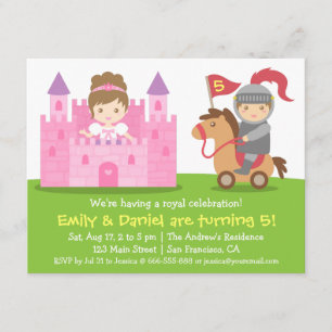 Mittelalterliche Prinzessin und Ritter Zwillinge G Einladung