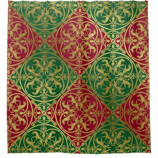 Mittelalterliche Renaissance Herald Lion Leopard M Duschvorhang (Vorderseite)