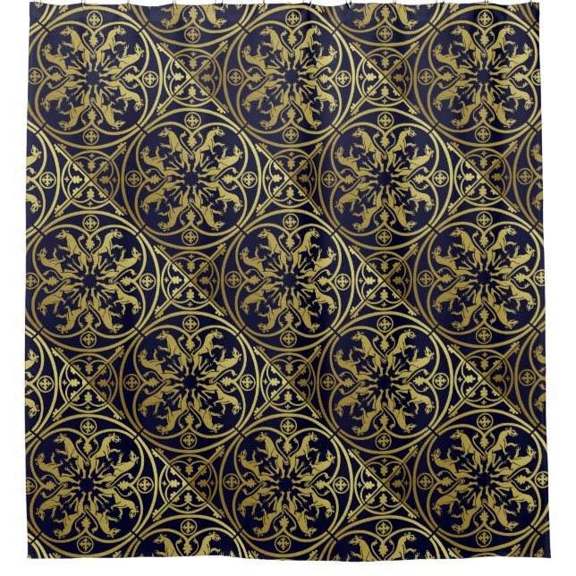 Mittelalterliche Renaissance Herald Lion Leopard M Duschvorhang (Vorderseite)