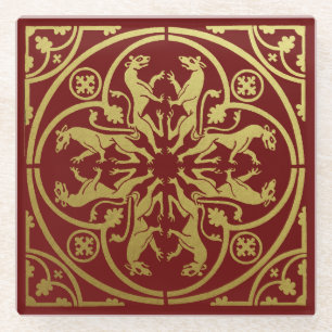 Mittelalterliche Renaissance Herald Lion Leopard M Glasuntersetzer