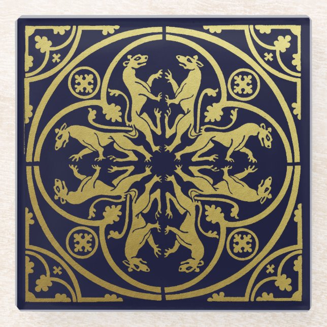 Mittelalterliche Renaissance Herald Lion Leopard M Glasuntersetzer (Vorderseite)