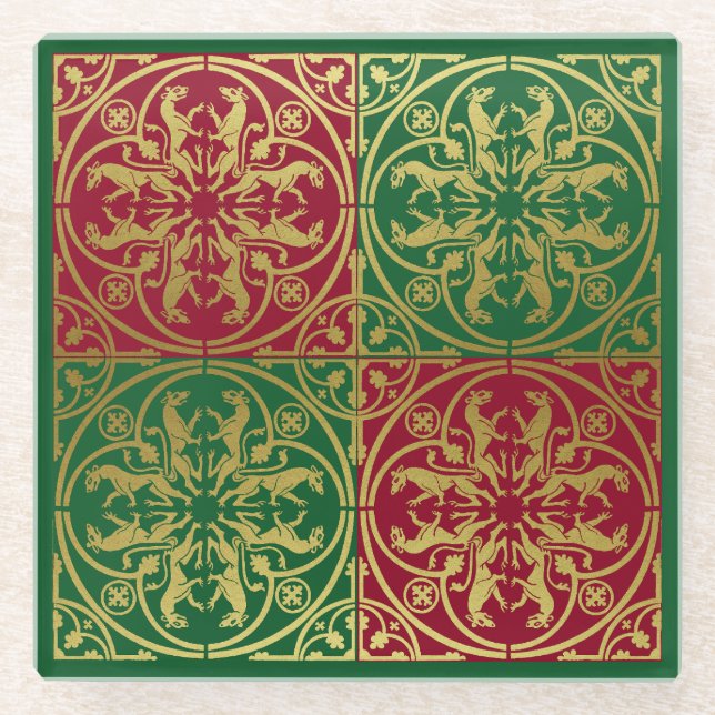 Mittelalterliche Renaissance Herald Lion Leopard M Glasuntersetzer (Vorderseite)