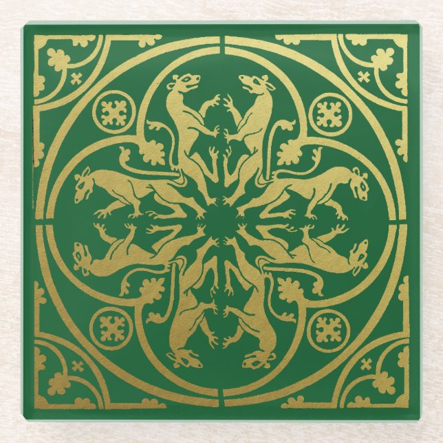 Mittelalterliche Renaissance Herald Lion Leopard M Glasuntersetzer (Vorderseite)