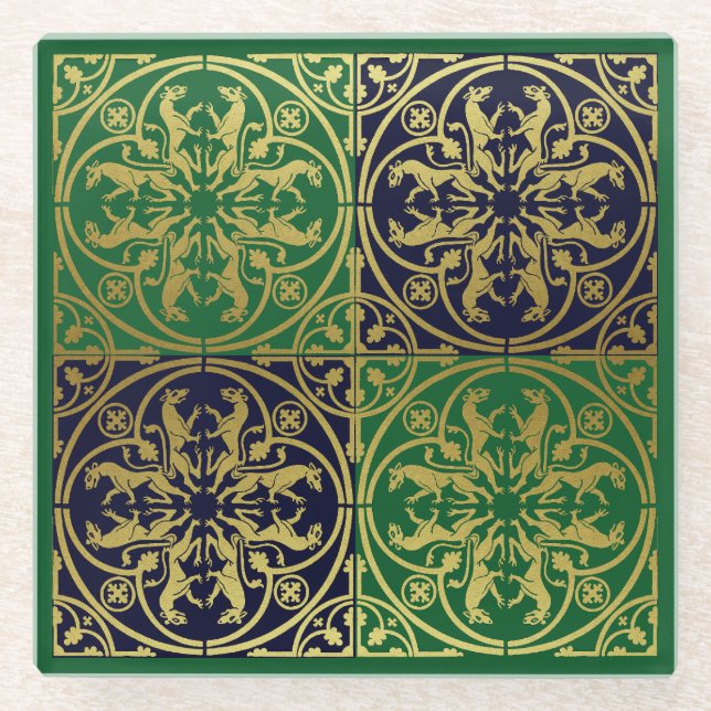 Mittelalterliche Renaissance Herald Lion Leopard M Glasuntersetzer (Vorderseite)