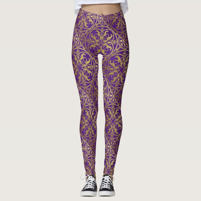 Mittelalterliche Renaissance Herald Lion Leopard M Leggings (Vorderseite)