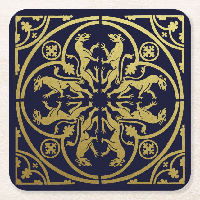 Mittelalterliche Renaissance Herald Lion Leopard M Rechteckiger Pappuntersetzer (Vorderseite)