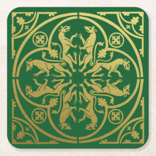 Mittelalterliche Renaissance Herald Löwe Leopard M Rechteckiger Pappuntersetzer