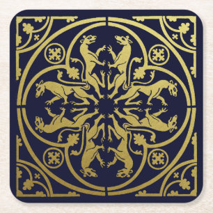 Mittelalterliche Renaissance Heraldik Löwe Leopard Rechteckiger Pappuntersetzer