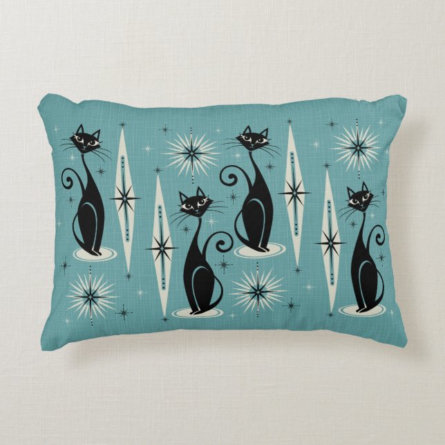 Mittelalterliche Réro Atomkatzen - Blau Dekokissen (Vorderseite)