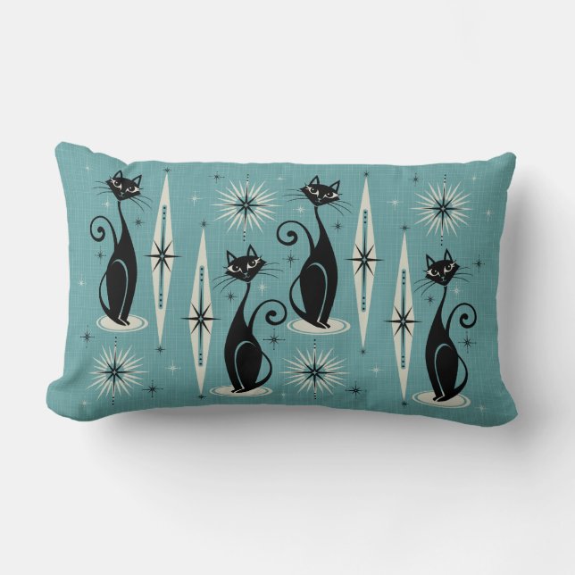 Mittelalterliche Réro Atomkatzen - Blau Lendenkissen (Vorderseite)