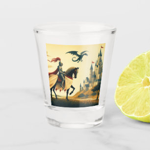 Mittelalterliche Ritter/Drache/Burg-Fantasie Schnapsglas
