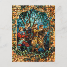 Mittelalterliche Ritter im verzauberten Wald Postkarte