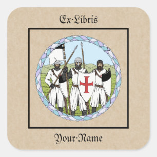 Mittelalterliche Ritter Templar Buchzeichen Quadratischer Aufkleber