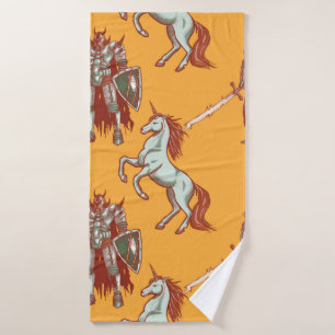 mittelalterliche Ritter und Einhorn nahtlos Muster Badehandtuch
