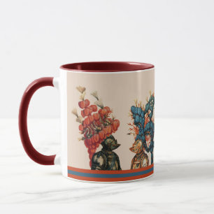 MITTELALTERLICHE RITTERHELME MIT ROTEN FEDERN DRAC TASSE