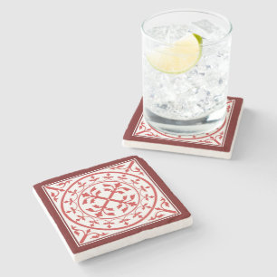 Mittelalterliche Rote Marmorreine Blätter Romanesq Steinuntersetzer