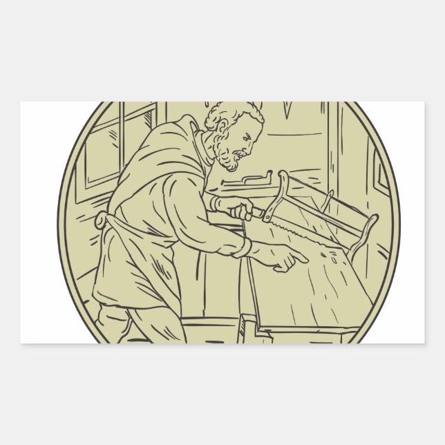 Mittelalterliche Schnitzkunst Holzkreissäge Retro Rechteckiger Aufkleber (Vorderseite)