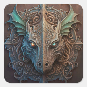 Mittelalterliche Steingargoyle-Drachen-Schnitzerei Quadratischer Aufkleber