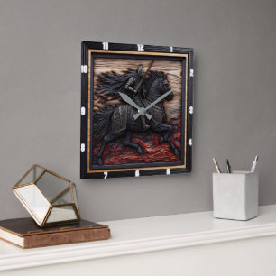 Mittelalterliche Steppe: Maßgeschneiderte schwarze Quadratische Wanduhr