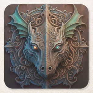 Mittelalterliche Stone Gargoyle Dragon Carving Rechteckiger Pappuntersetzer